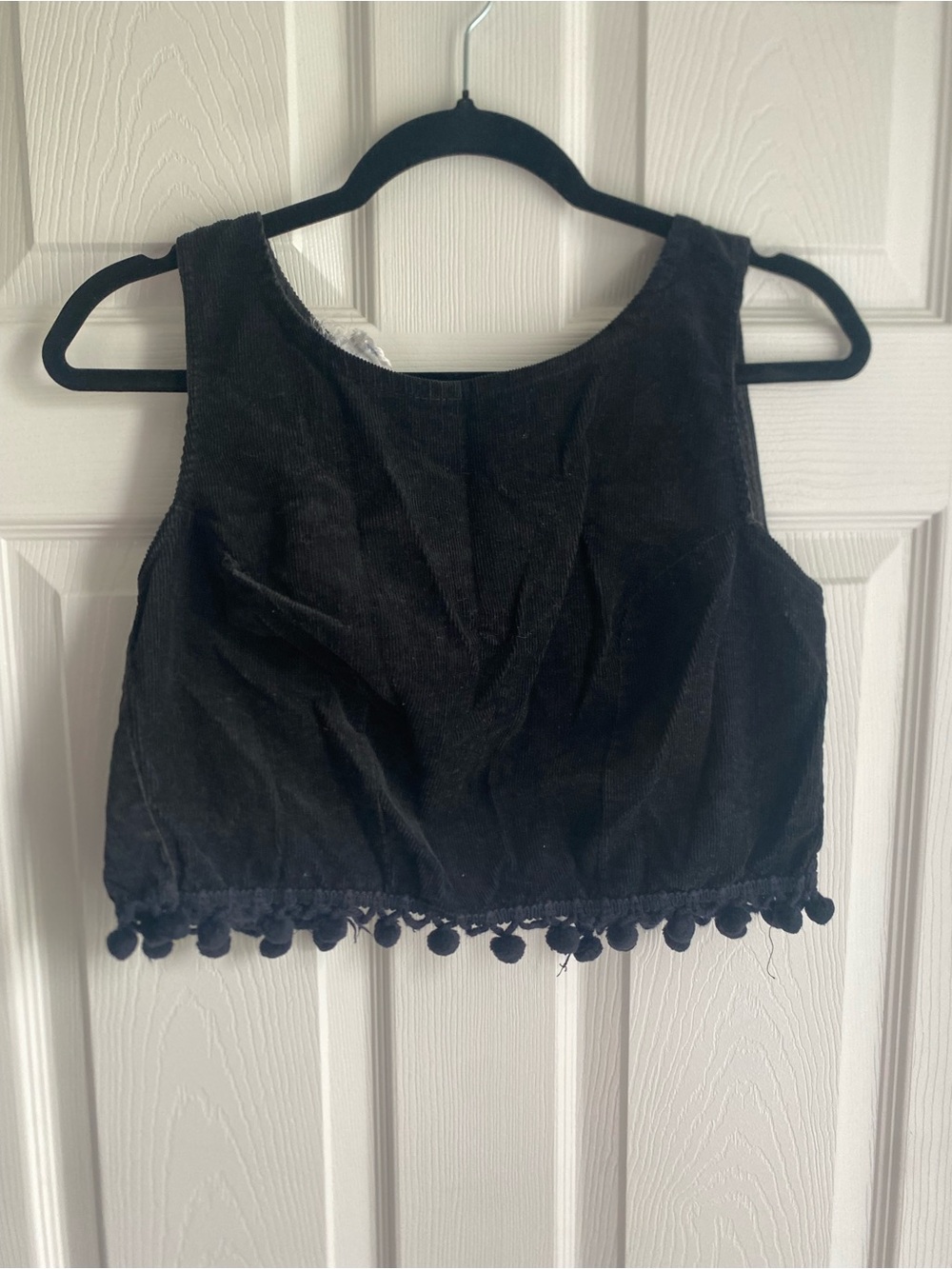 Kid’s Vintage Black Pom-Trim Velvet Crop Tank Top - Unbranded
